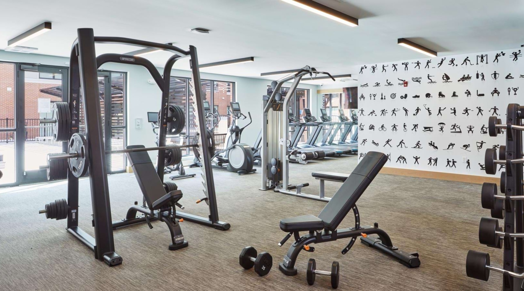 a gym with exercise equipment